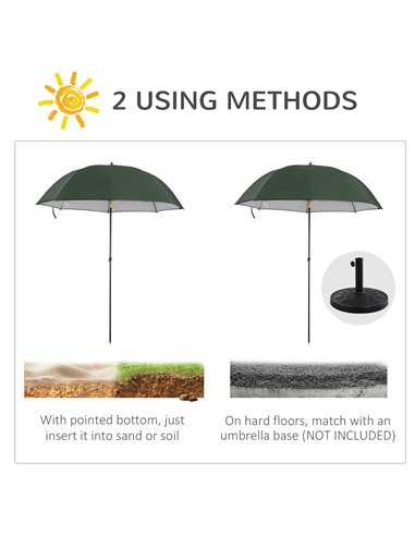 Outsunny 2m Beach Parasol Fishing Umbrella Brolly with Sides and Push Botton Tilt Sun Shade Shelter with Carry Bag, UV30+, Green