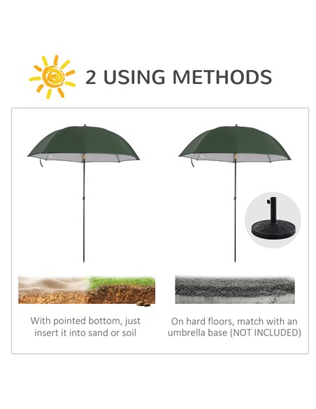 Outsunny 2m Beach Parasol Fishing Umbrella Brolly with Sides and Push Botton Tilt Sun Shade Shelter with Carry Bag, UV30+, Green - pic 50179 | FastDaddyshop