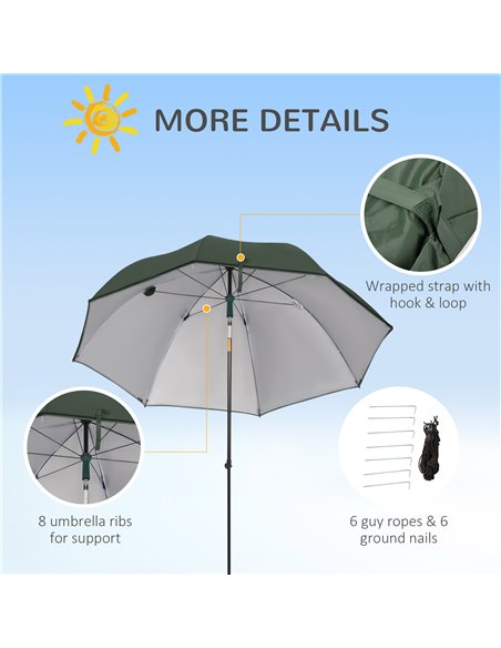 Outsunny 2m Beach Parasol Fishing Umbrella Brolly with Sides and Push Botton Tilt Sun Shade Shelter with Carry Bag, UV30+, Green - pic 50180 | FastDaddyshop