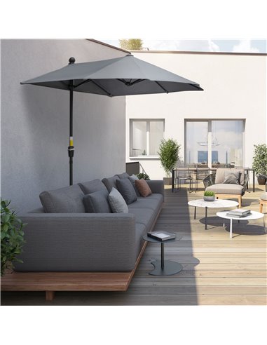 Outsunny 2m Half Parasol Market Umbrella Garden Balcony Parasol with Crank Handle, Cross Base, Double-Sided Canopy, Dark Grey 84