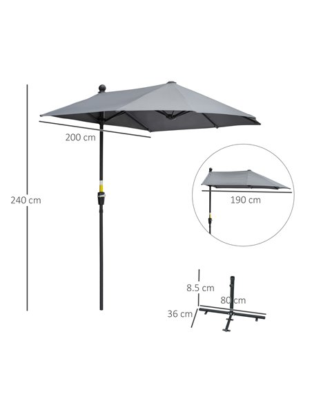 Outsunny 2m Half Parasol Market Umbrella Garden Balcony Parasol with Crank Handle, Cross Base, Double-Sided Canopy, Dark Grey 84 - pic 50193 | FastDaddyshop
