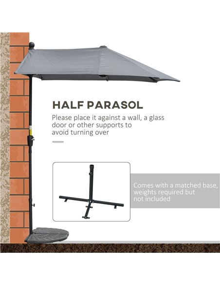 Outsunny 2m Half Parasol Market Umbrella Garden Balcony Parasol with Crank Handle, Cross Base, Double-Sided Canopy, Dark Grey 84 - pic 50194 | FastDaddyshop