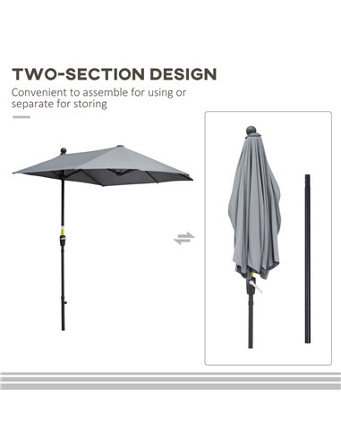 Outsunny 2m Half Parasol Market Umbrella Garden Balcony Parasol with Crank Handle, Cross Base, Double-Sided Canopy, Dark Grey 84