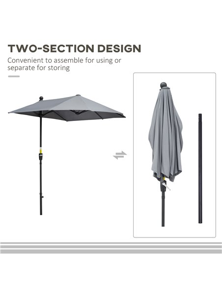 Outsunny 2m Half Parasol Market Umbrella Garden Balcony Parasol with Crank Handle, Cross Base, Double-Sided Canopy, Dark Grey 84 - pic 50195 | FastDaddyshop