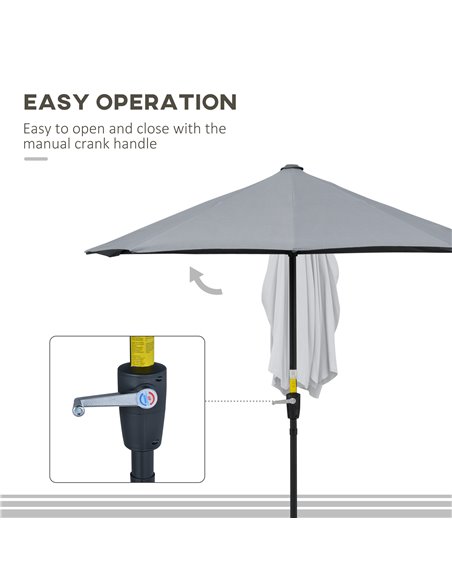 Outsunny 2m Half Parasol Market Umbrella Garden Balcony Parasol with Crank Handle, Cross Base, Double-Sided Canopy, Dark Grey 84 - pic 50196 | FastDaddyshop