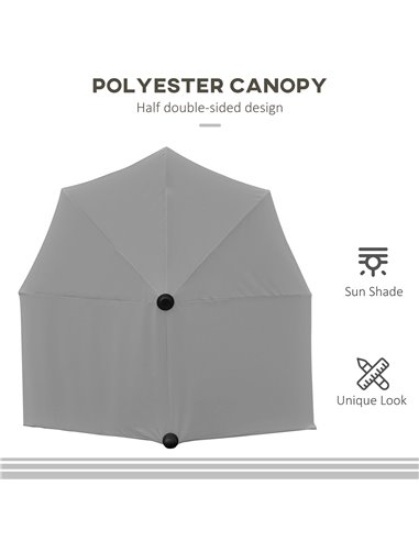 Outsunny 2m Half Parasol Market Umbrella Garden Balcony Parasol with Crank Handle, Cross Base, Double-Sided Canopy, Dark Grey 84