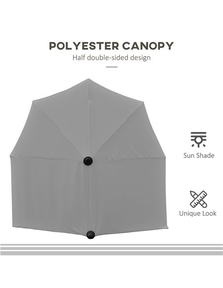 Outsunny 2m Half Parasol Market Umbrella Garden Balcony Parasol with Crank Handle, Cross Base, Double-Sided Canopy, Dark Grey 84 - pic 50197 | FastDaddyshop
