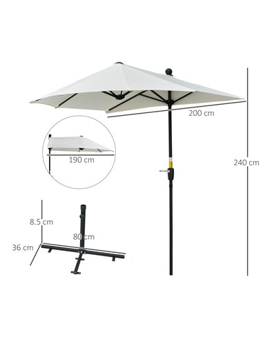 Outsunny 2m Half Parasol Market Umbrella Garden Balcony Parasol with Crank Handle, Cross Base, Double-Sided Canopy, Cream White 