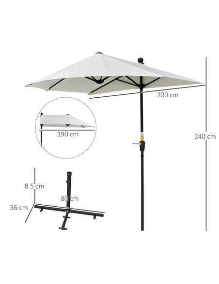 Outsunny 2m Half Parasol Market Umbrella Garden Balcony Parasol with Crank Handle, Cross Base, Double-Sided Canopy, Cream White  - pic 50202 | FastDaddyshop