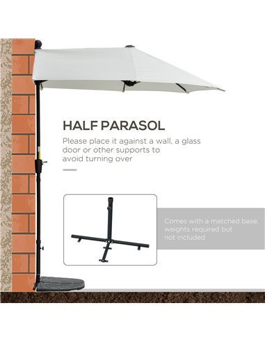 Outsunny 2m Half Parasol Market Umbrella Garden Balcony Parasol with Crank Handle, Cross Base, Double-Sided Canopy, Cream White 