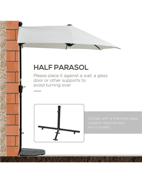 Outsunny 2m Half Parasol Market Umbrella Garden Balcony Parasol with Crank Handle, Cross Base, Double-Sided Canopy, Cream White  - pic 50203 | FastDaddyshop
