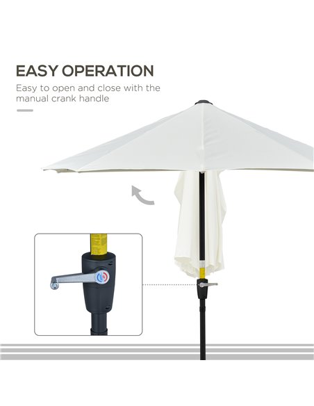 Outsunny 2m Half Parasol Market Umbrella Garden Balcony Parasol with Crank Handle, Cross Base, Double-Sided Canopy, Cream White  - pic 50204 | FastDaddyshop