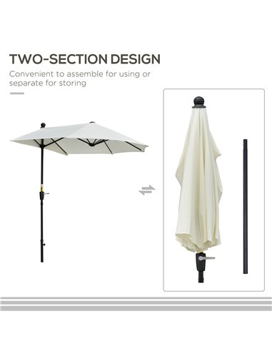 Outsunny 2m Half Parasol Market Umbrella Garden Balcony Parasol with Crank Handle, Cross Base, Double-Sided Canopy, Cream White 