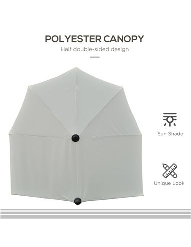 Outsunny 2m Half Parasol Market Umbrella Garden Balcony Parasol with Crank Handle, Cross Base, Double-Sided Canopy, Cream White 