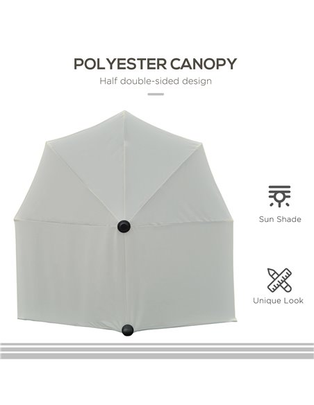 Outsunny 2m Half Parasol Market Umbrella Garden Balcony Parasol with Crank Handle, Cross Base, Double-Sided Canopy, Cream White  - pic 50206 | FastDaddyshop
