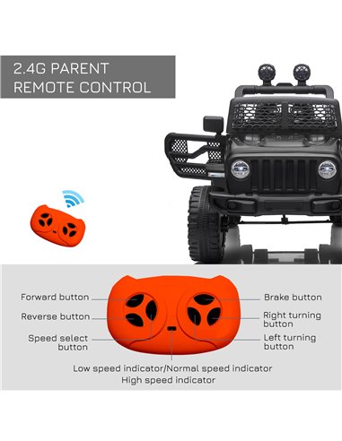 HOMCOM 12V Battery-powered 2 Motors Kids Electric Ride On Car Truck Off-road Toy with Parental Remote Control Horn Lights for 3-