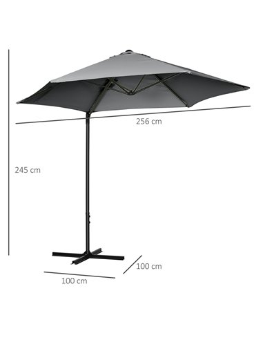 Outsunny 2.5M Garden Cantilever Parasol with 360° Rotation, Offset Roma Patio Umbrella Hanging Sun Shade Canopy Shelter with Cro