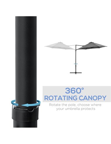 Outsunny 2.5M Garden Cantilever Parasol with 360° Rotation, Offset Roma Patio Umbrella Hanging Sun Shade Canopy Shelter with Cro