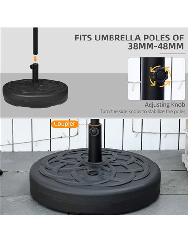 Outsunny Garden Parasol Base Holder, Outdoor Market Umbrella Stand Weight with Built-In Handle, 25kg Water or 35kg Sand Filled, 