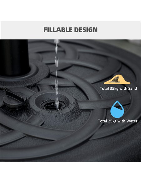 Outsunny Garden Parasol Base Holder, Outdoor Market Umbrella Stand Weight with Built-In Handle, 25kg Water or 35kg Sand Filled,  - pic 50285 | FastDaddyshop
