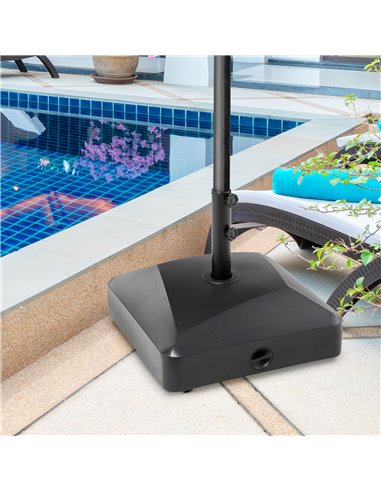 Outsunny Garden Parasol Base Holder, 43kg Water or 60kg Sand Filled, Outdoor Market Umbrella Stand Weight with Wheels and Brakes