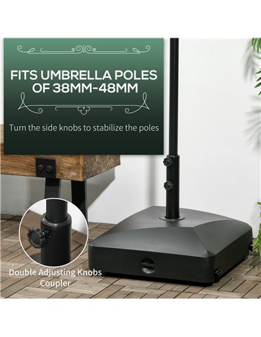 Outsunny Garden Parasol Base Holder, 43kg Water or 60kg Sand Filled, Outdoor Market Umbrella Stand Weight with Wheels and Brakes