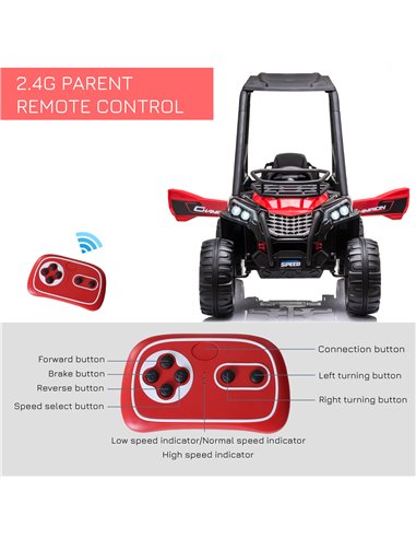 HOMCOM 12V Battery-powered Kids Electric Ride On Car Off-road UTV Toy 3-6 km/h with High Roof Parental Remote Control Lights MP3