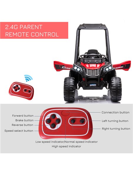 HOMCOM 12V Battery-powered Kids Electric Ride On Car Off-road UTV Toy 3-6 km/h with High Roof Parental Remote Control Lights MP3 - pic 5031 | FastDaddyshop