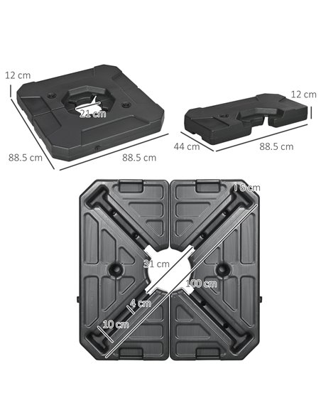 Outsunny Umbrella Weights for Cantilever Parasols, Set of 2 Heavy Duty Parasol Base Weights, 110kg Sand or 70kg Water Filled, Bl - pic 50319 | FastDaddyshop