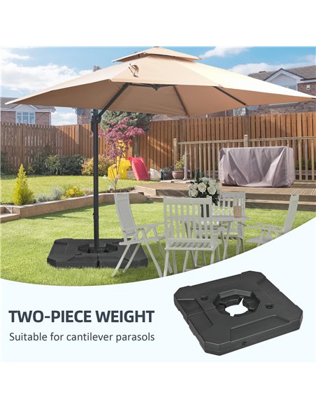 Outsunny Umbrella Weights for Cantilever Parasols, Set of 2 Heavy Duty Parasol Base Weights, 110kg Sand or 70kg Water Filled, Bl - pic 50320 | FastDaddyshop