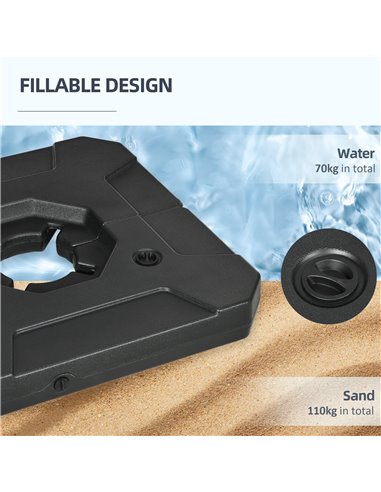 Outsunny Umbrella Weights for Cantilever Parasols, Set of 2 Heavy Duty Parasol Base Weights, 110kg Sand or 70kg Water Filled, Bl