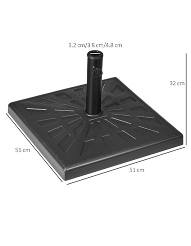 Outsunny 19kg Resin Garden Parasol Base Holder, Square Outdoor Market Umbrella Stand Weight for Poles of Φ32mm, Φ38mm, and Φ48mm