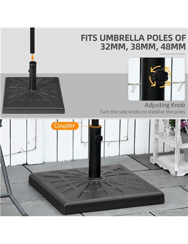 Outsunny 19kg Resin Garden Parasol Base Holder, Square Outdoor Market Umbrella Stand Weight for Poles of Φ32mm, Φ38mm, and Φ48mm