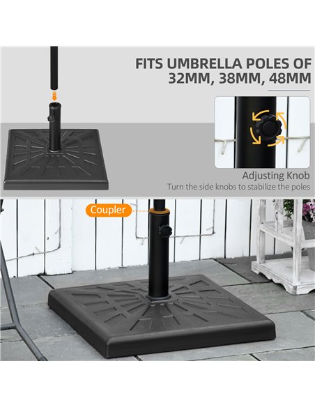 Outsunny 19kg Resin Garden Parasol Base Holder, Square Outdoor Market Umbrella Stand Weight for Poles of Φ32mm, Φ38mm, and Φ48mm - pic 50329 | FastDaddyshop