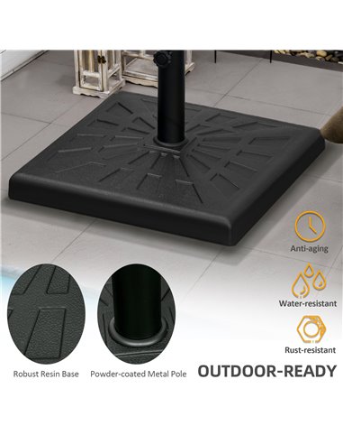 Outsunny 19kg Resin Garden Parasol Base Holder, Square Outdoor Market Umbrella Stand Weight for Poles of Φ32mm, Φ38mm, and Φ48mm