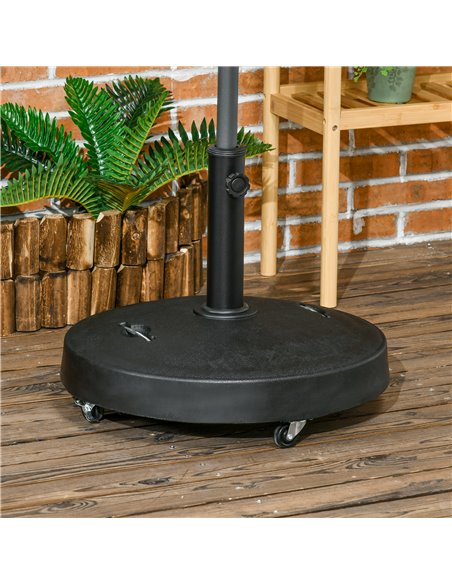 Outsunny Resin Garden Parasol Base with Wheels and Retractable Handles, Round Outdoor Market Umbrella Stand Weight for Poles of  - pic 50336 | FastDaddyshop