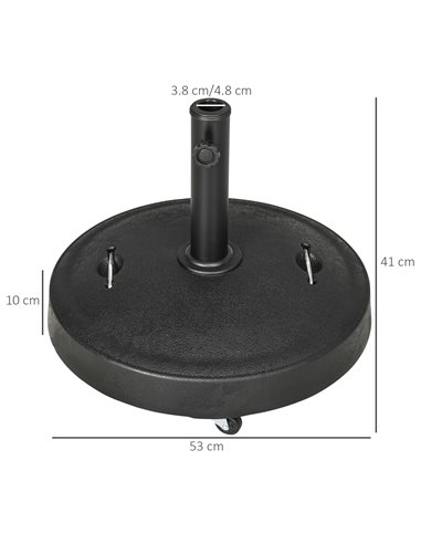 Outsunny Resin Garden Parasol Base with Wheels and Retractable Handles, Round Outdoor Market Umbrella Stand Weight for Poles of 