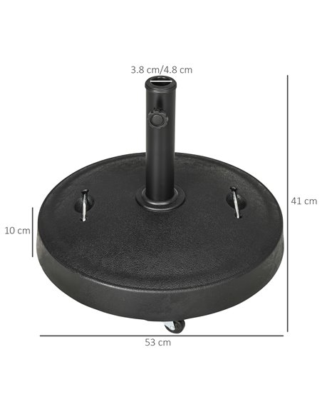 Outsunny Resin Garden Parasol Base with Wheels and Retractable Handles, Round Outdoor Market Umbrella Stand Weight for Poles of  - pic 50337 | FastDaddyshop