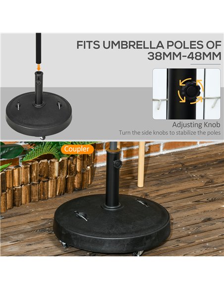 Outsunny Resin Garden Parasol Base with Wheels and Retractable Handles, Round Outdoor Market Umbrella Stand Weight for Poles of  - pic 50338 | FastDaddyshop