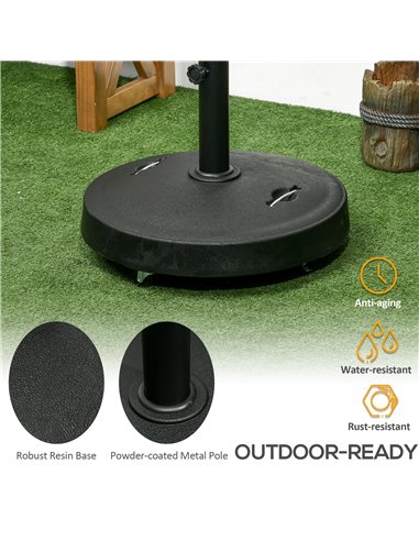 Outsunny Resin Garden Parasol Base with Wheels and Retractable Handles, Round Outdoor Market Umbrella Stand Weight for Poles of 