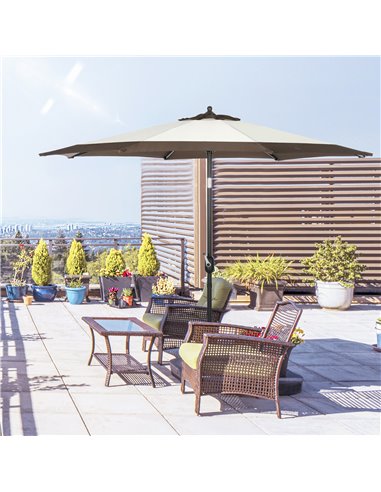 Outsunny 2.7m Garden Parasol Umbrella with 8 Metal Ribs, Tilt and Crank, Outdoor Sunshades for Garden, Patio, Beach, Yard, Coffe
