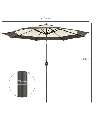 Outsunny 2.7m Garden Parasol Umbrella with 8 Metal Ribs, Tilt and Crank, Outdoor Sunshades for Garden, Patio, Beach, Yard, Coffe