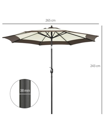 Outsunny 2.7m Garden Parasol Umbrella with 8 Metal Ribs, Tilt and Crank, Outdoor Sunshades for Garden, Patio, Beach, Yard, Coffe - pic 50346 | FastDaddyshop