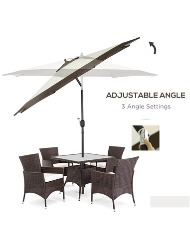 Outsunny 2.7m Garden Parasol Umbrella with 8 Metal Ribs, Tilt and Crank, Outdoor Sunshades for Garden, Patio, Beach, Yard, Coffe