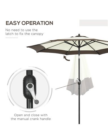 Outsunny 2.7m Garden Parasol Umbrella with 8 Metal Ribs, Tilt and Crank, Outdoor Sunshades for Garden, Patio, Beach, Yard, Coffe