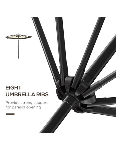 Outsunny 2.7m Garden Parasol Umbrella with 8 Metal Ribs, Tilt and Crank, Outdoor Sunshades for Garden, Patio, Beach, Yard, Coffe