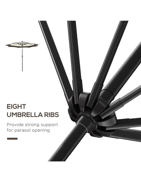 Outsunny 2.7m Garden Parasol Umbrella with 8 Metal Ribs, Tilt and Crank, Outdoor Sunshades for Garden, Patio, Beach, Yard, Coffe - pic 50350 | FastDaddyshop