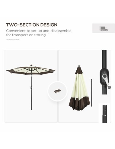Outsunny 2.7m Garden Parasol Umbrella with 8 Metal Ribs, Tilt and Crank, Outdoor Sunshades for Garden, Patio, Beach, Yard, Coffe
