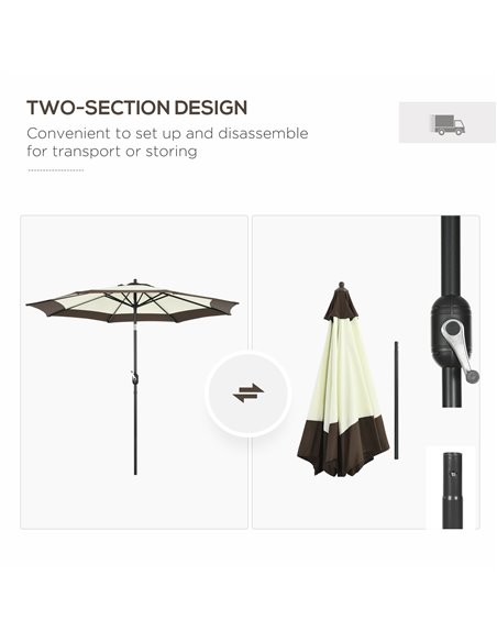 Outsunny 2.7m Garden Parasol Umbrella with 8 Metal Ribs, Tilt and Crank, Outdoor Sunshades for Garden, Patio, Beach, Yard, Coffe - pic 50351 | FastDaddyshop