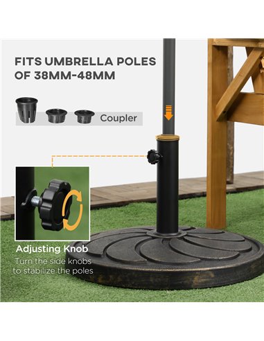 Outsunny 18kg Resin Garden Parasol Base, Round Outdoor Market Umbrella Stand Weight for Poles of Φ38mm to Φ48mm, Bronze 84D-212V
